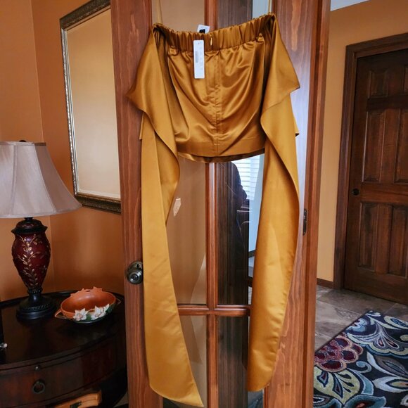 J. Crew Gold Silk Bow Strapless Top - Women's Size 12 NWT - Picture 5 of 8